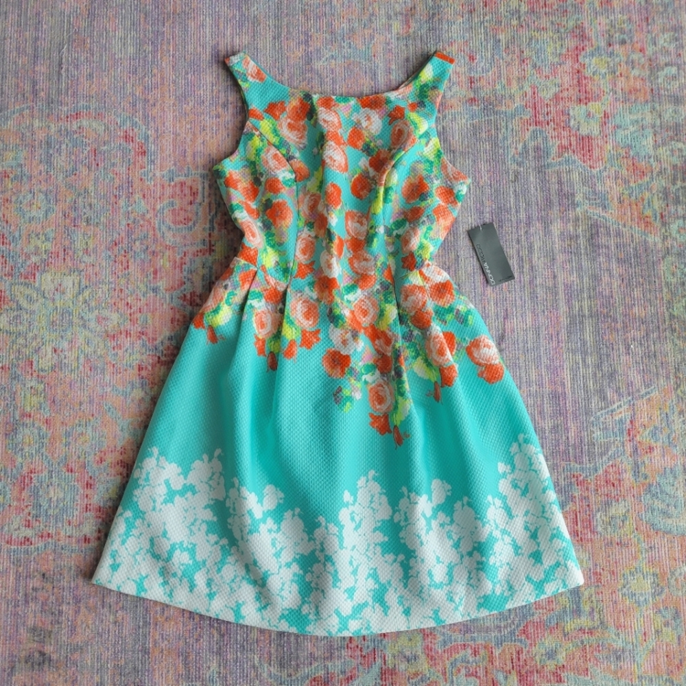 Bright Floral Pleated Dress